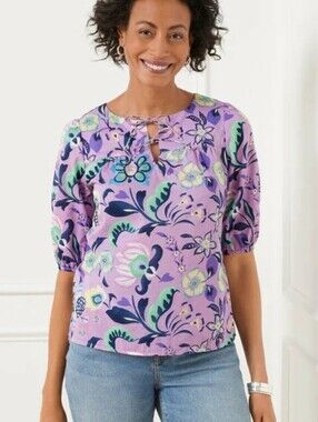 Talbot's Tie Front Top Jacobean Floral